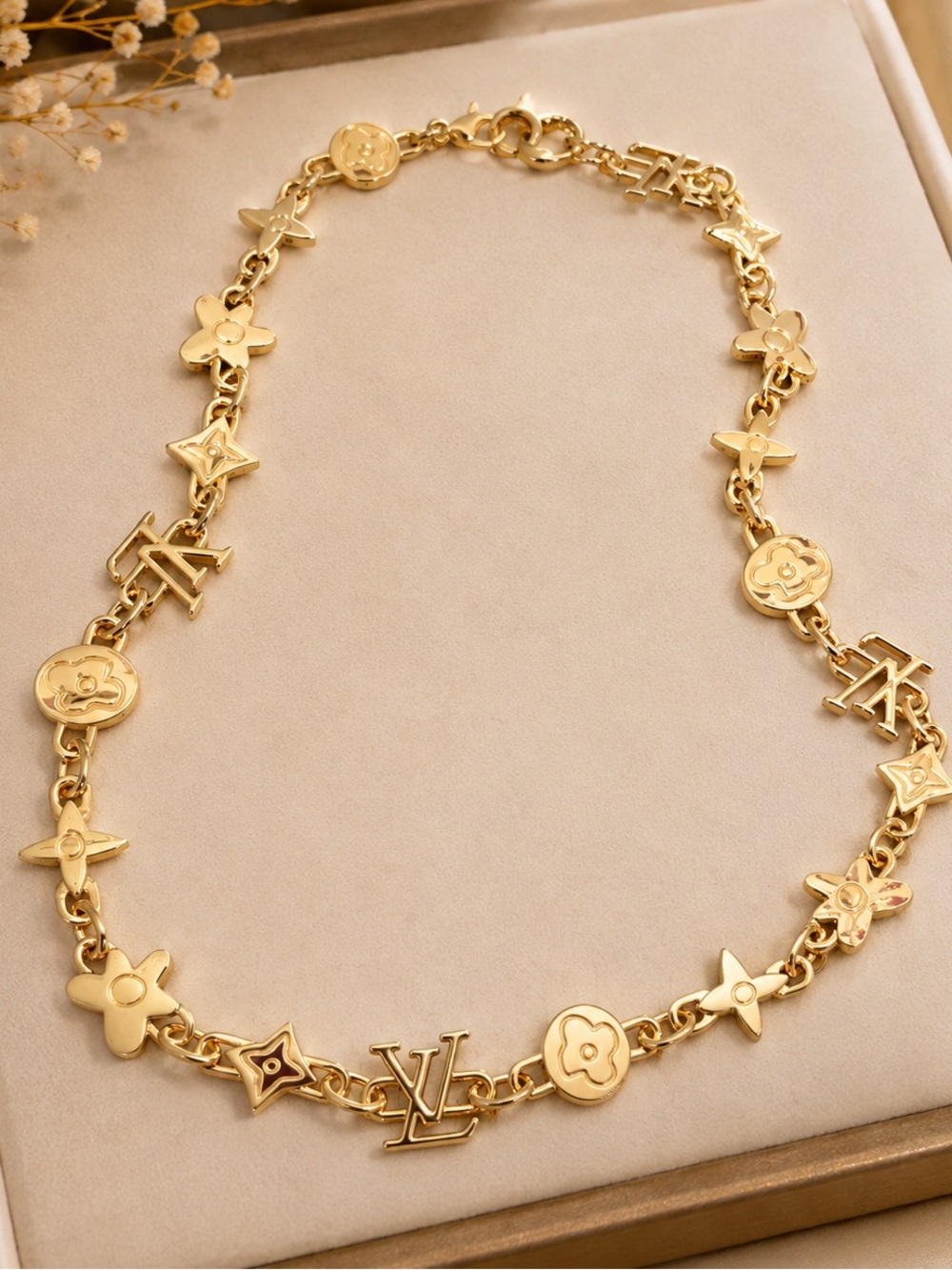 Gold Floral Monogram Necklace